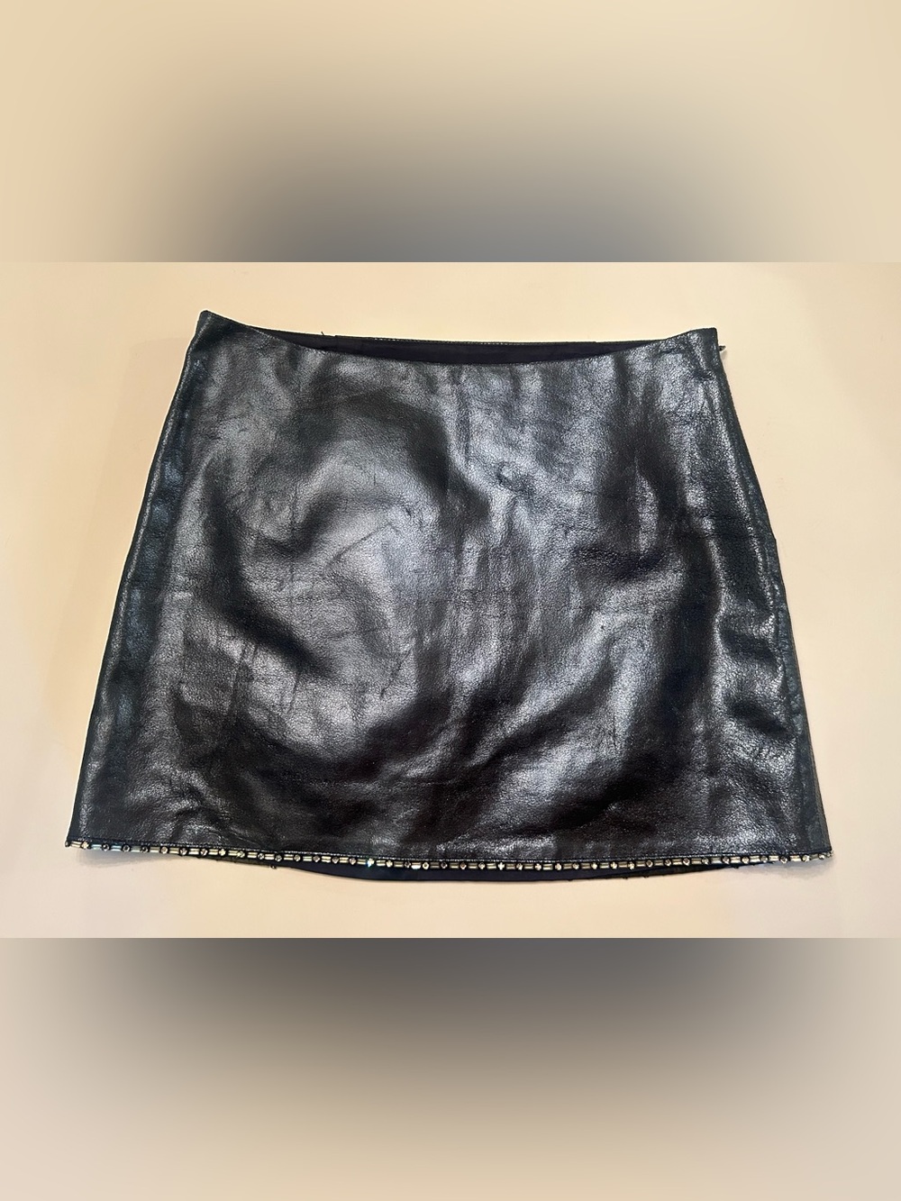 ABS Lavender Leather Mini Skirt with Hem Embellishment